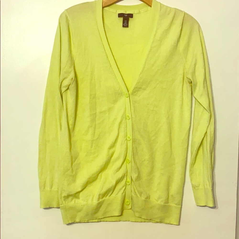 Neon yellow Gap cardigan.